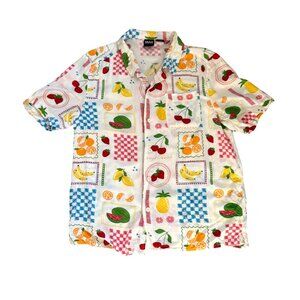 Mad Engine Men's Shirt Sz M White Fruit Print Button Down Short Sleeve Summer